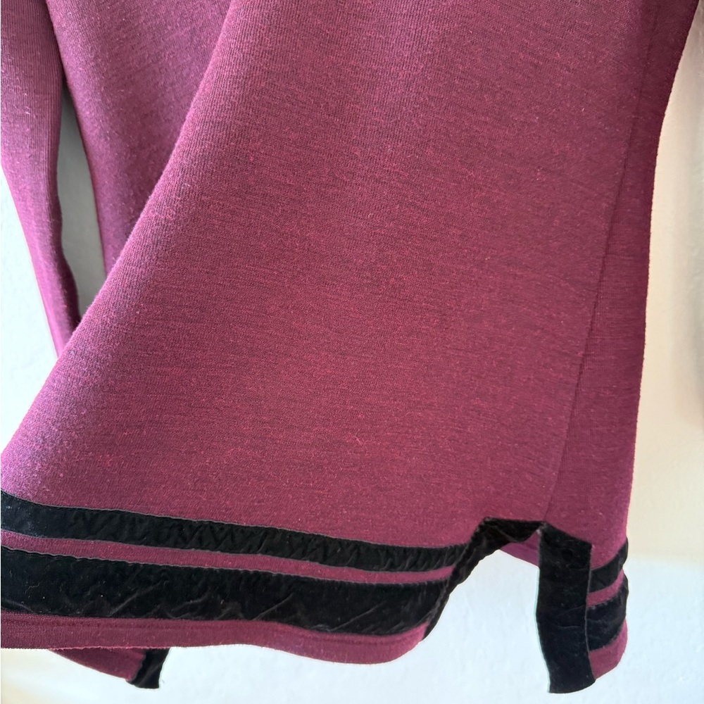 Soft Surroundings Runway Merlot Black Velvet Trim Wool Blend Tunic Sweater Small - Picture 9 of 13
